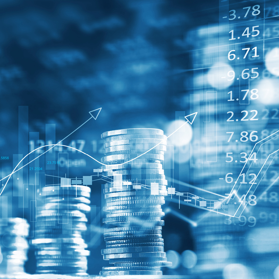  Investment graph and rows growth of coins on display of market quotes