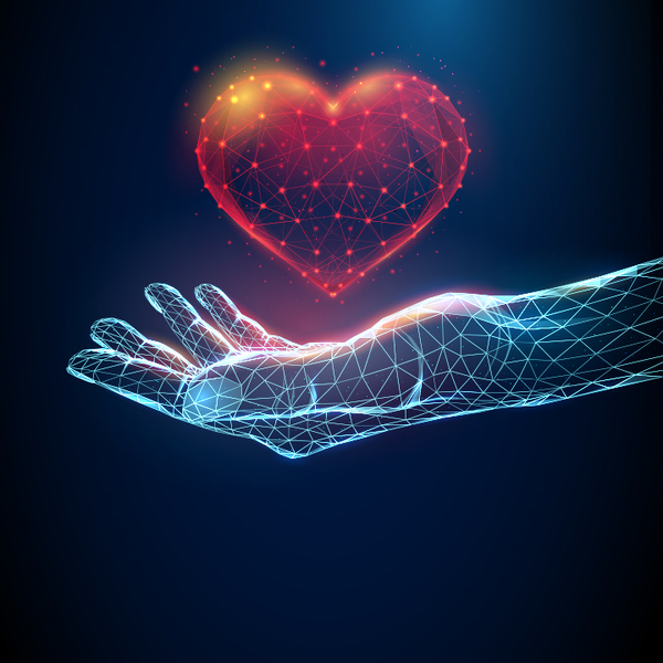 Abstract giving hand with read heart.