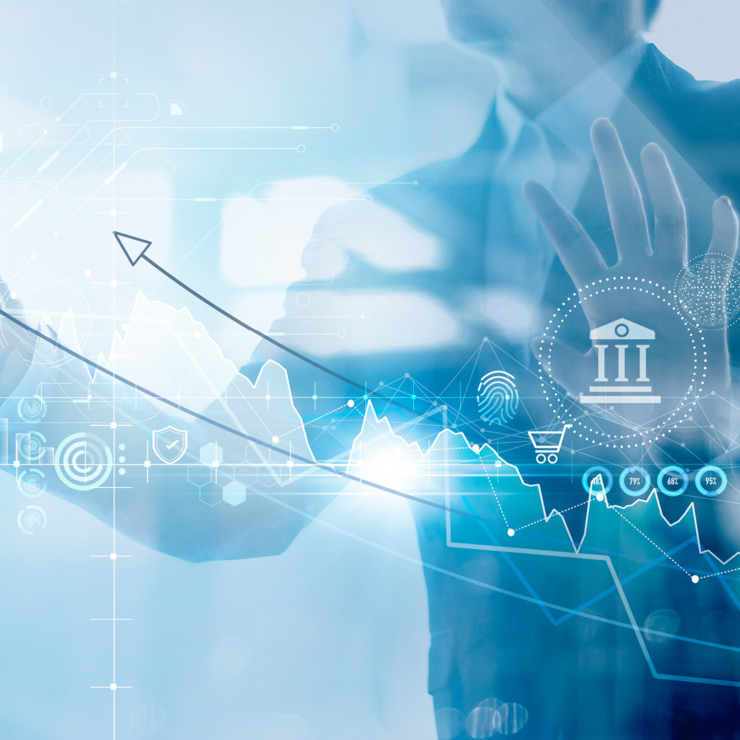 Businessman holding structure graph chart of business investment