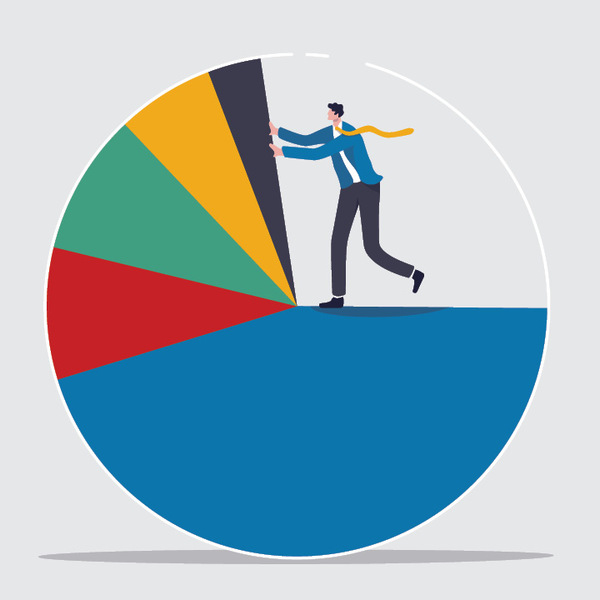 Cartoon of a man inside a pie chart 
